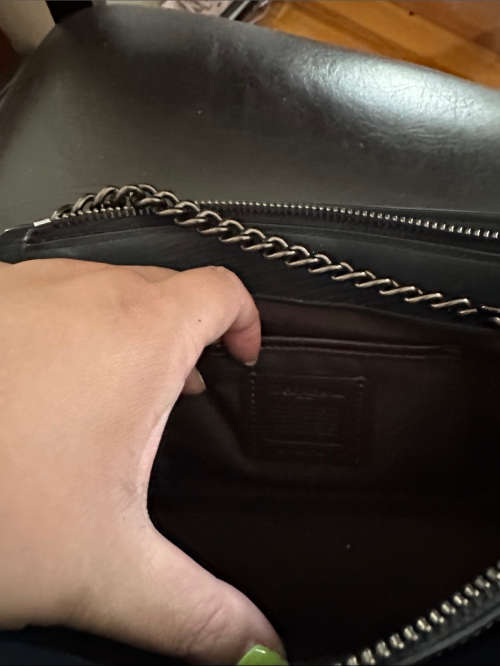 Coach Dark Navy Leather Crossbody Bag with Chain Strap and crossbody strap - Picture 11 of 12